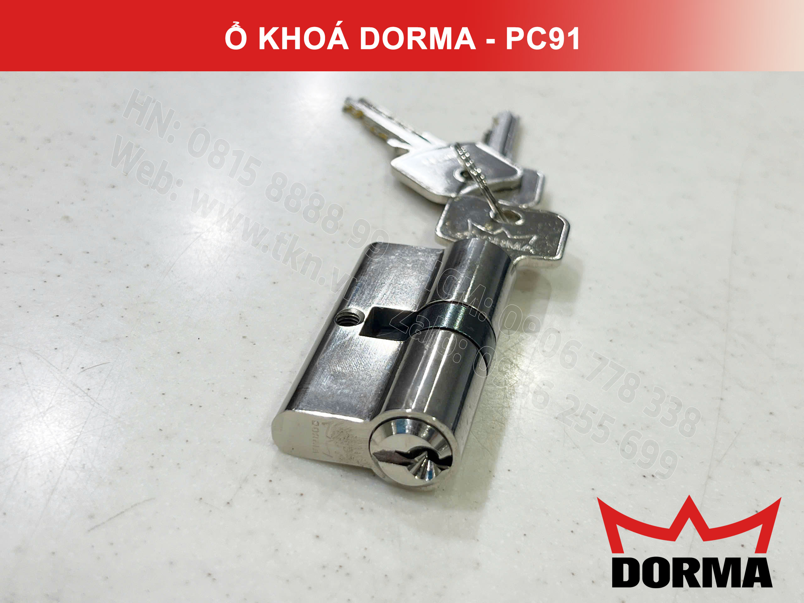 Ổ khóa cửa Dorma thép cao cấp PC91, L=61, 5 Pins 12