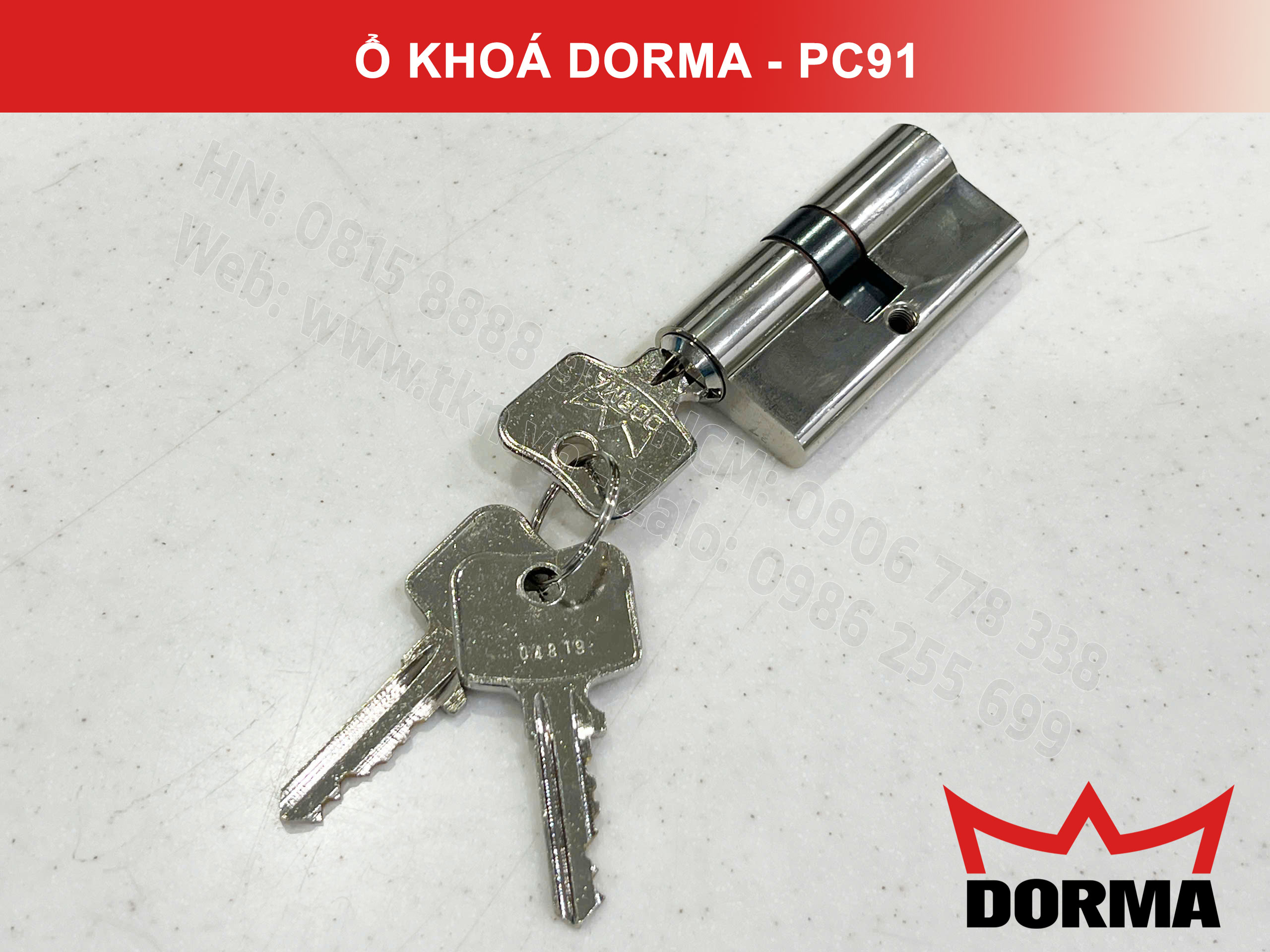 Ổ khóa cửa Dorma thép cao cấp PC91, L=61, 5 Pins 10
