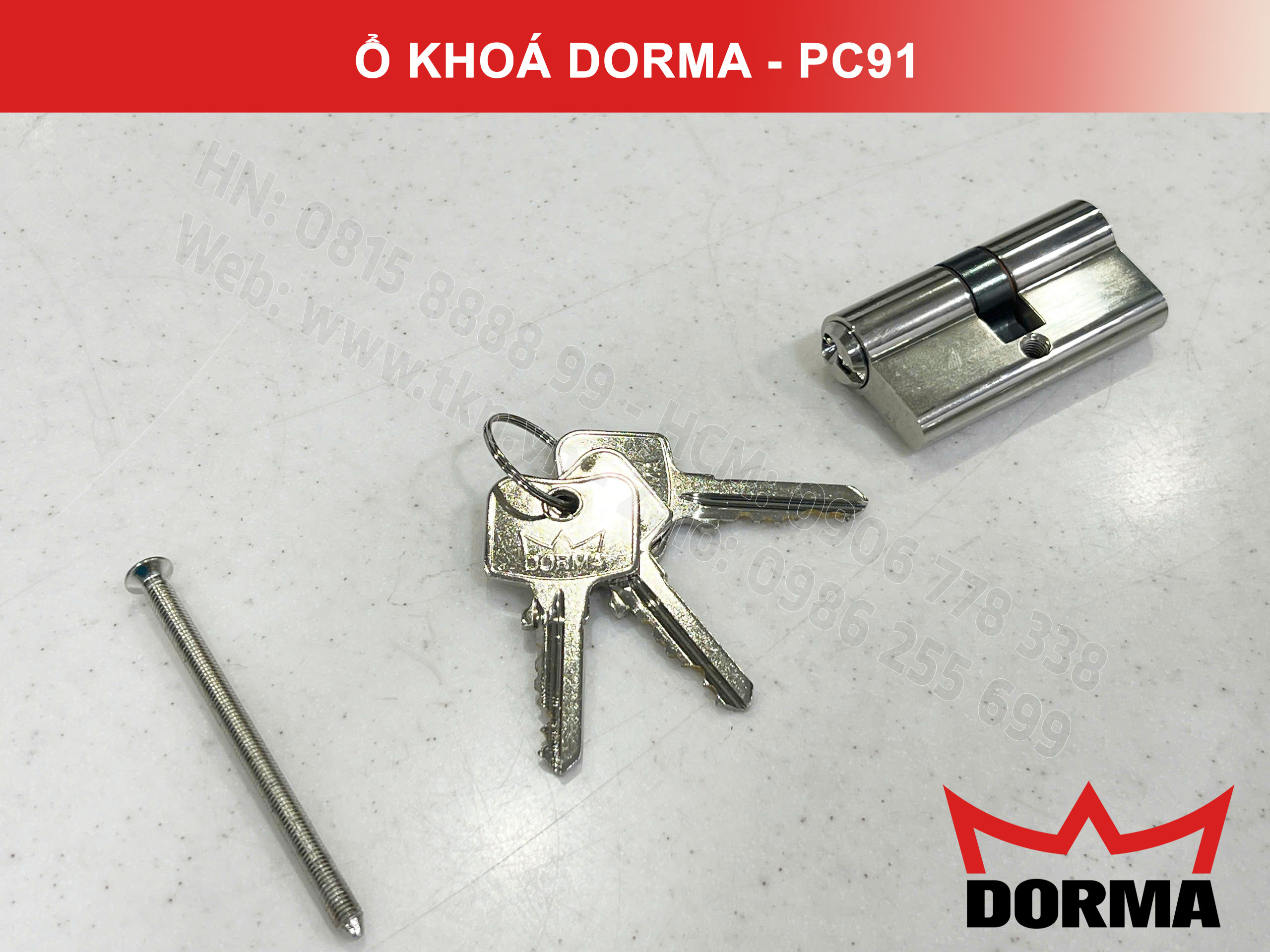 Ổ khóa cửa Dorma thép cao cấp PC91, L=61, 5 Pins 2