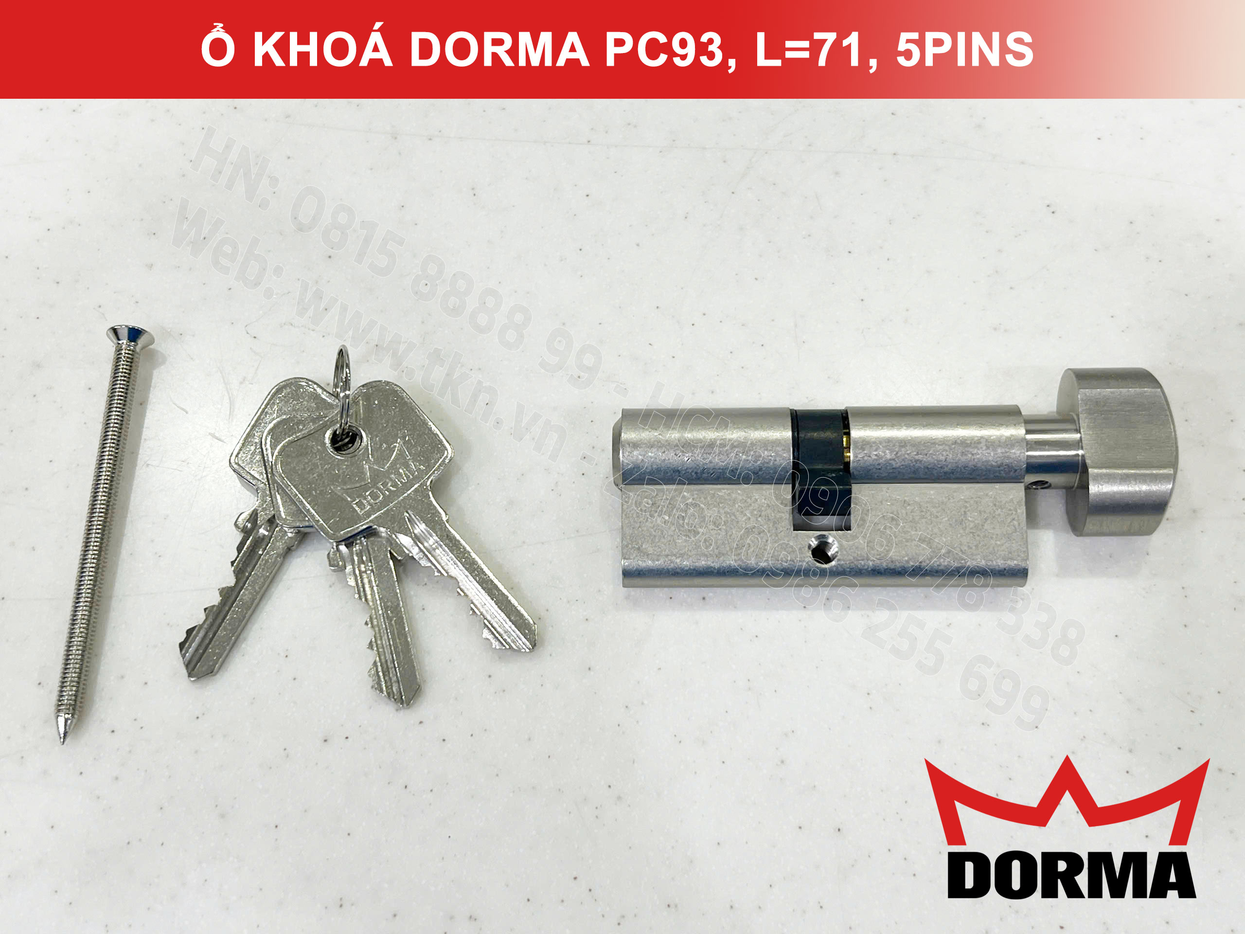Ổ khóa cửa Dorma thép cao cấp PC93, L=71, 5 Pins 1