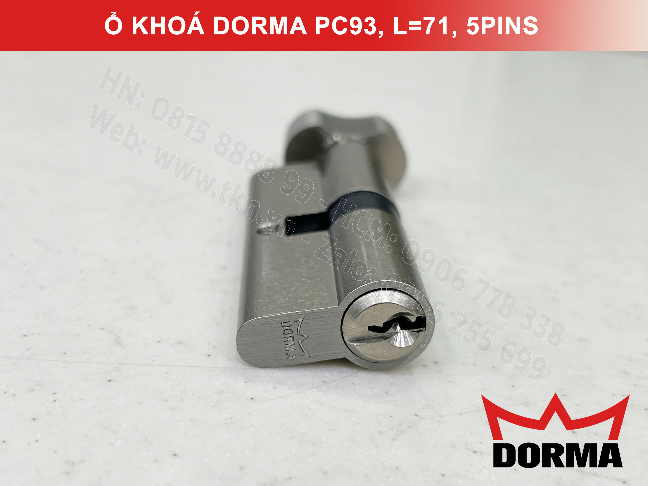 Ổ khóa cửa Dorma thép cao cấp PC93, L=71, 5 Pins 8