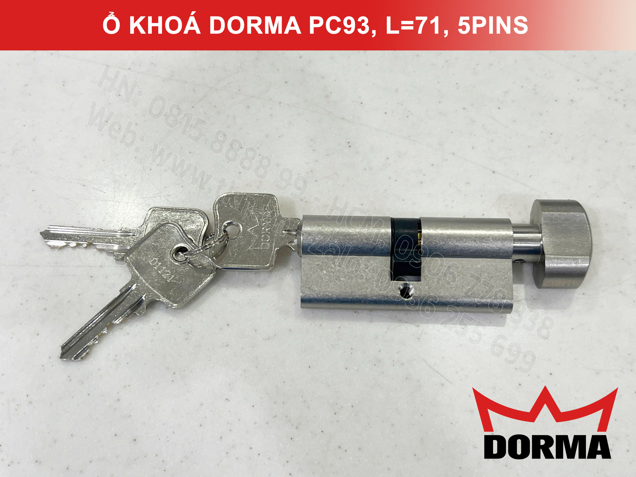 Ổ khóa cửa Dorma thép cao cấp PC93, L=71, 5 Pins 12