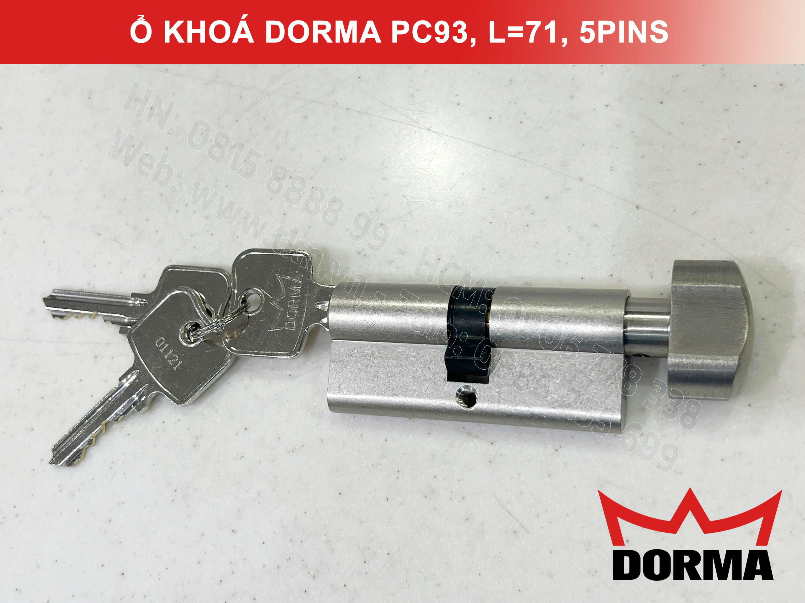 Ổ khóa cửa Dorma thép cao cấp PC93, L=71, 5 Pins 15