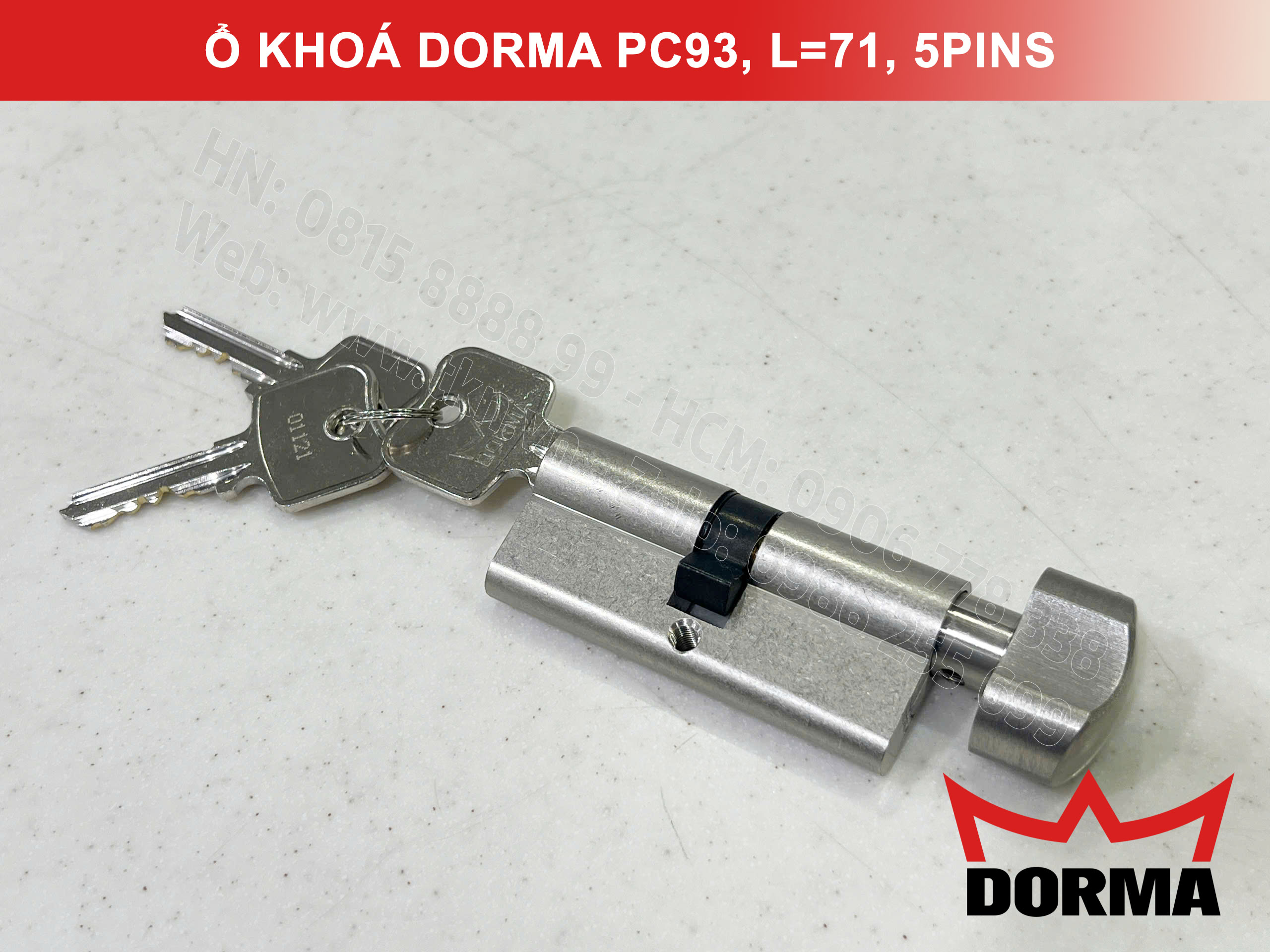 Ổ khóa cửa Dorma thép cao cấp PC93, L=71, 5 Pins 13