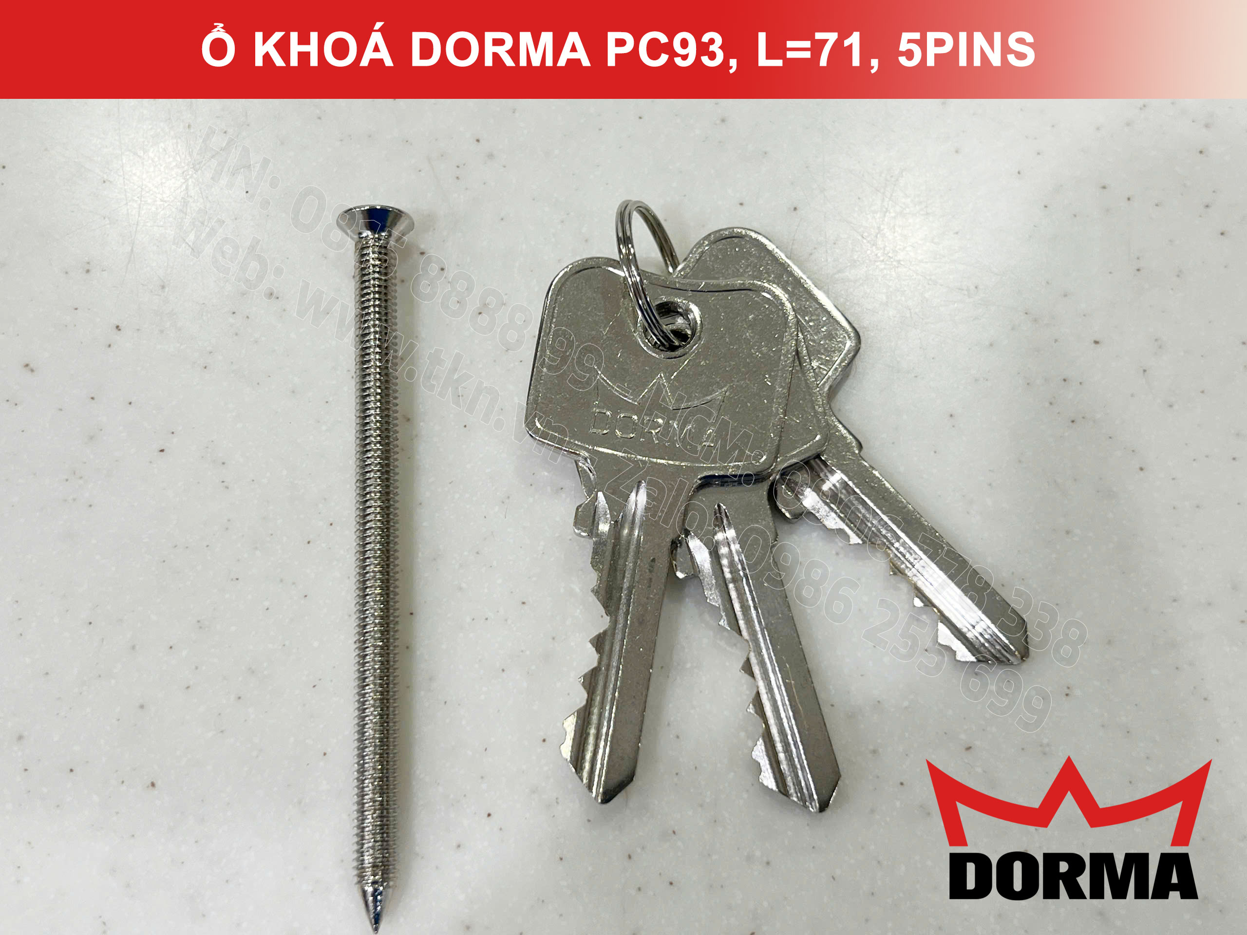 Ổ khóa cửa Dorma thép cao cấp PC93, L=71, 5 Pins 16