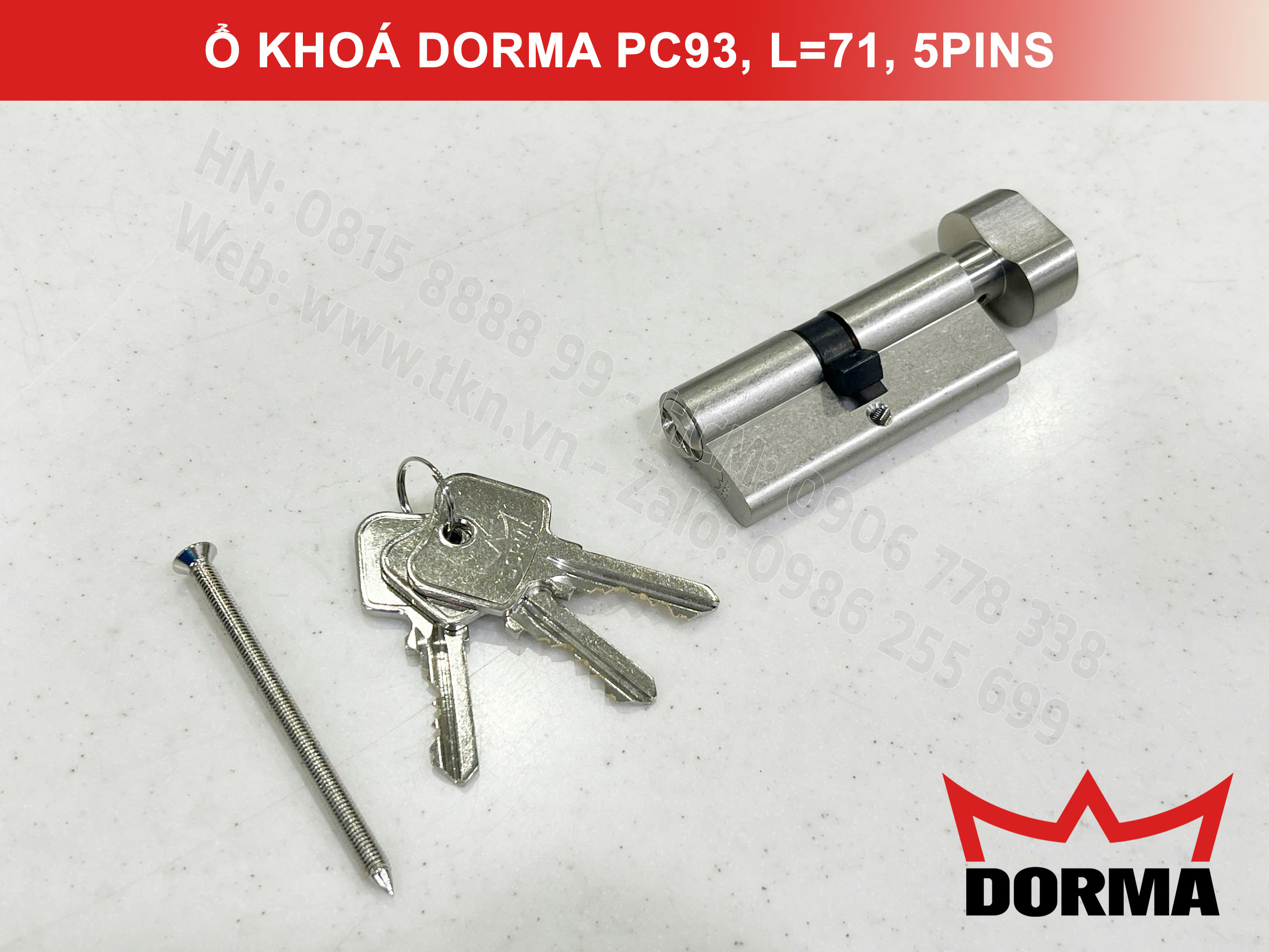 Ổ khóa cửa Dorma thép cao cấp PC93, L=71, 5 Pins 6