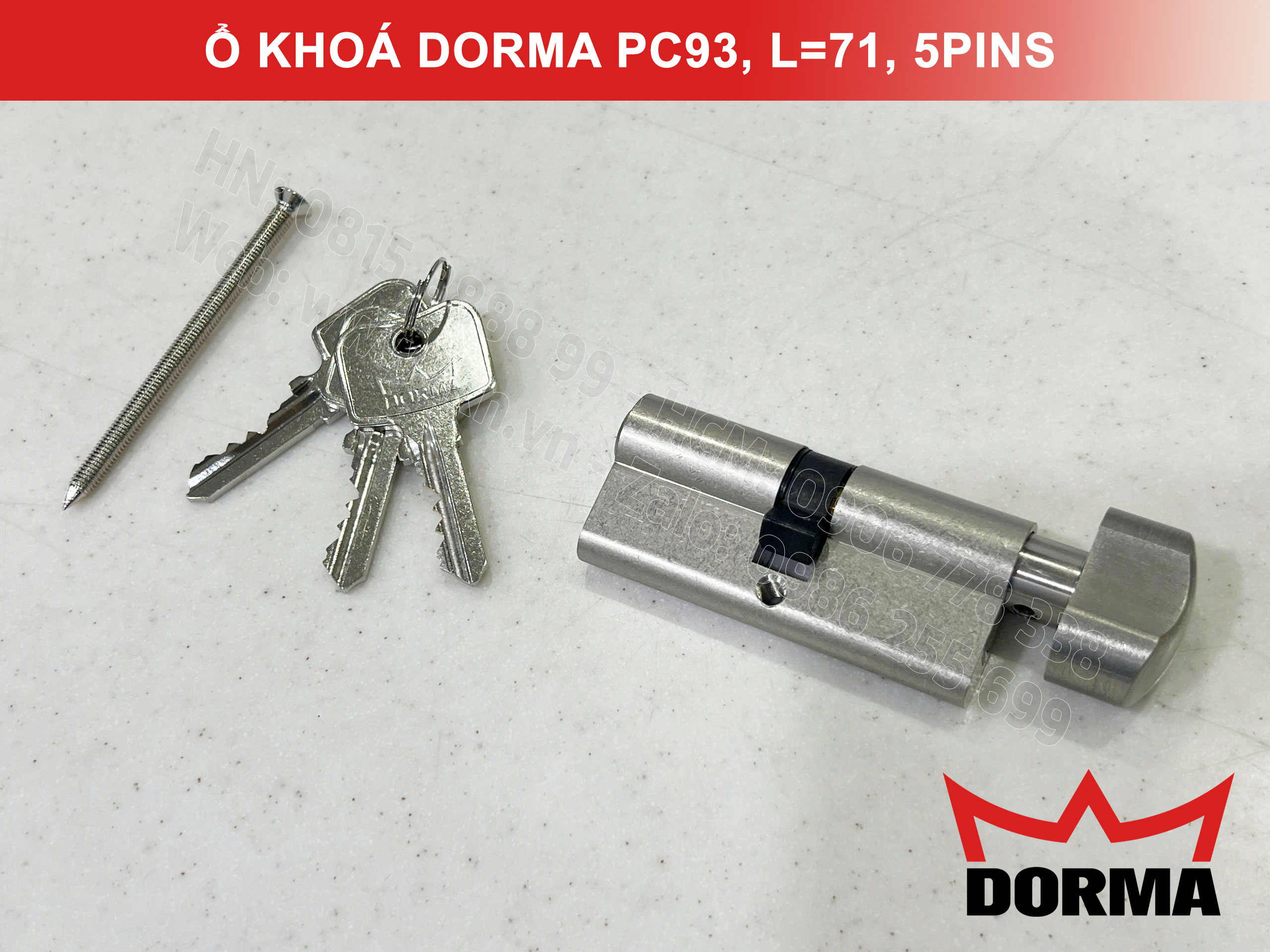 Ổ khóa cửa Dorma thép cao cấp PC93, L=71, 5 Pins 5
