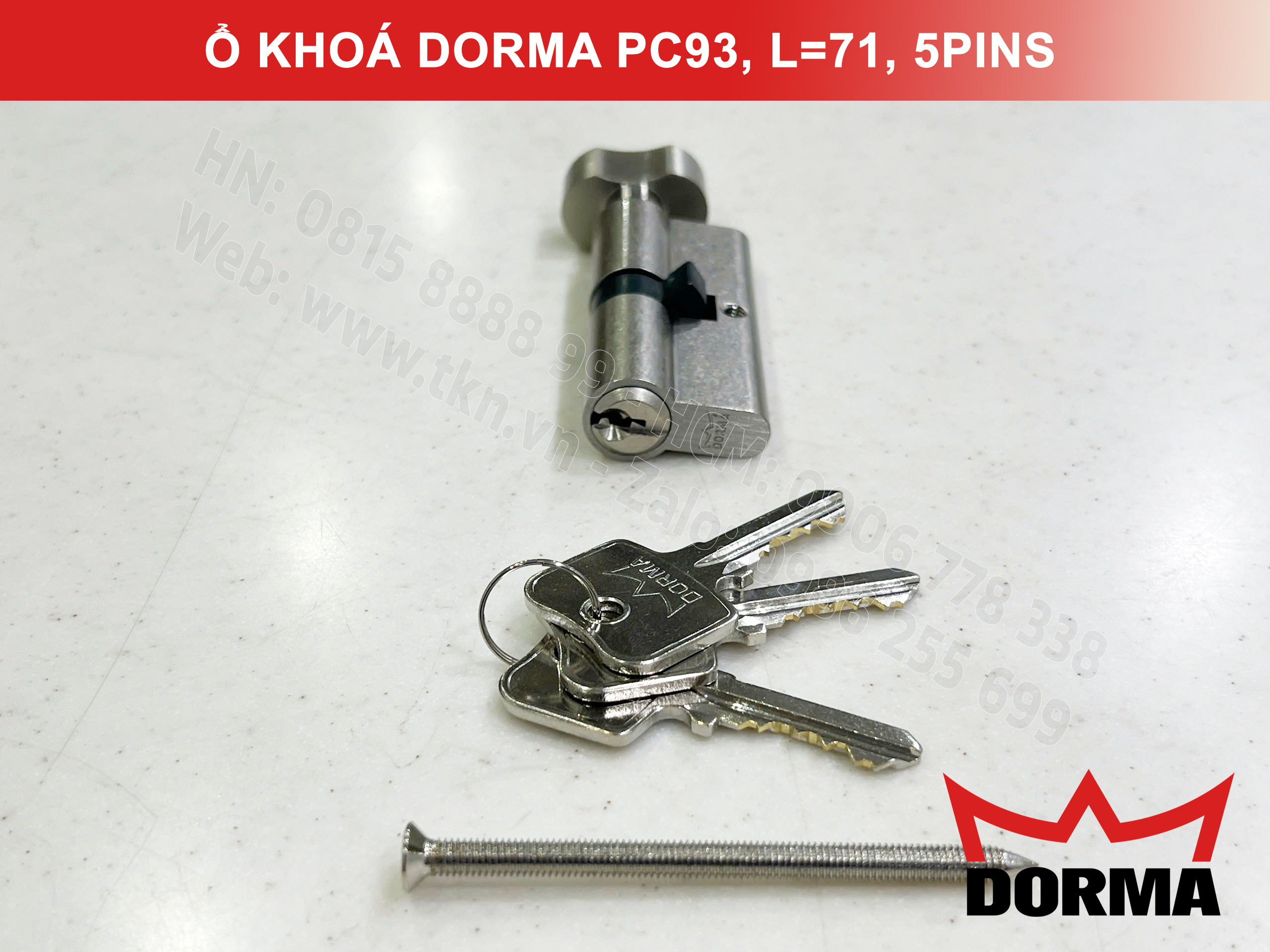 Ổ khóa cửa Dorma thép cao cấp PC93, L=71, 5 Pins 4