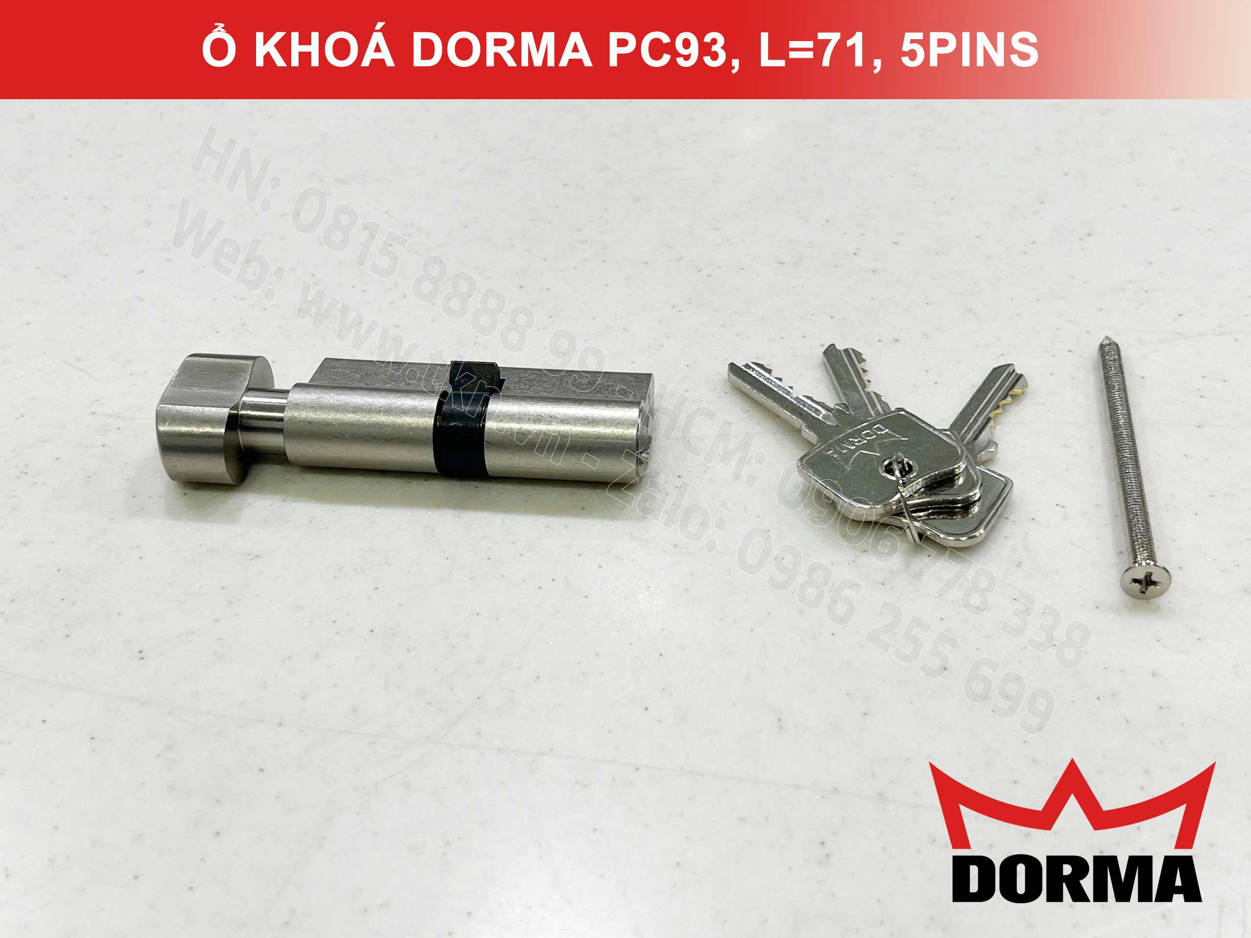 Ổ khóa cửa Dorma thép cao cấp PC93, L=71, 5 Pins 3