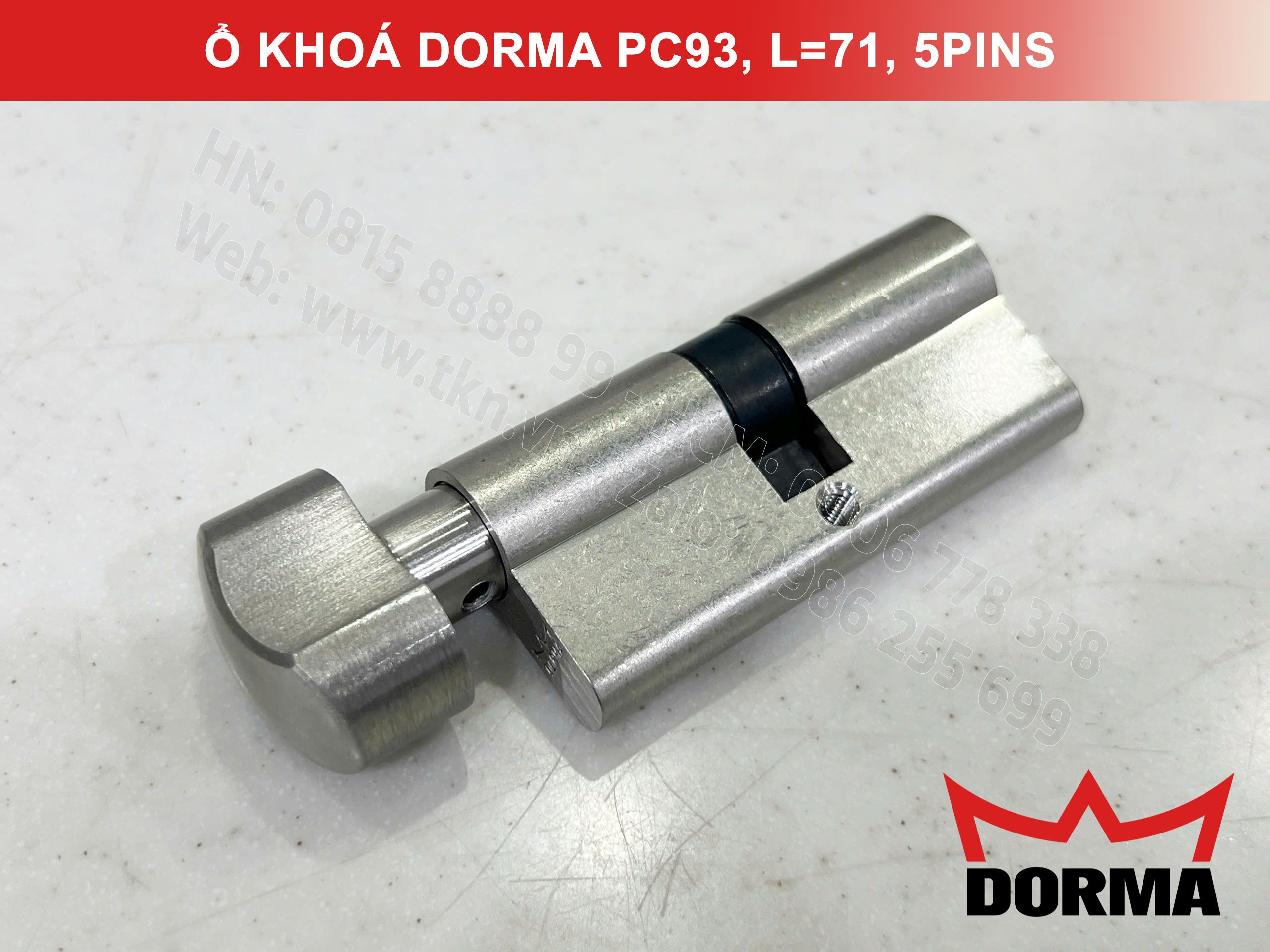 Ổ khóa cửa Dorma thép cao cấp PC93, L=71, 5 Pins 10