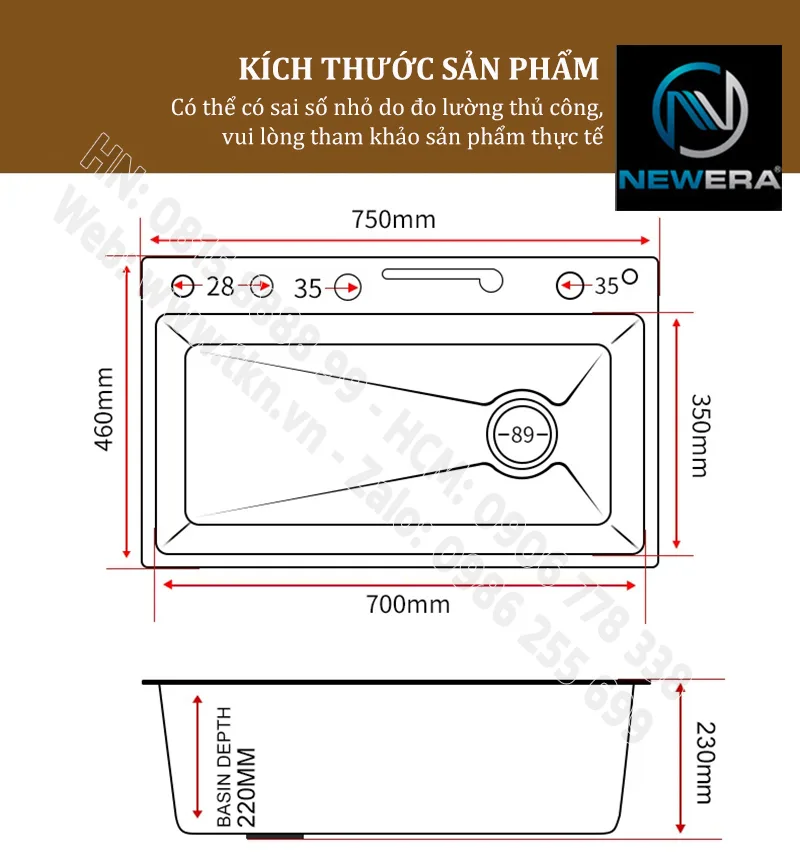 Chau rua bat sus304 newera dap lien khoi handmade NE7546EB 28