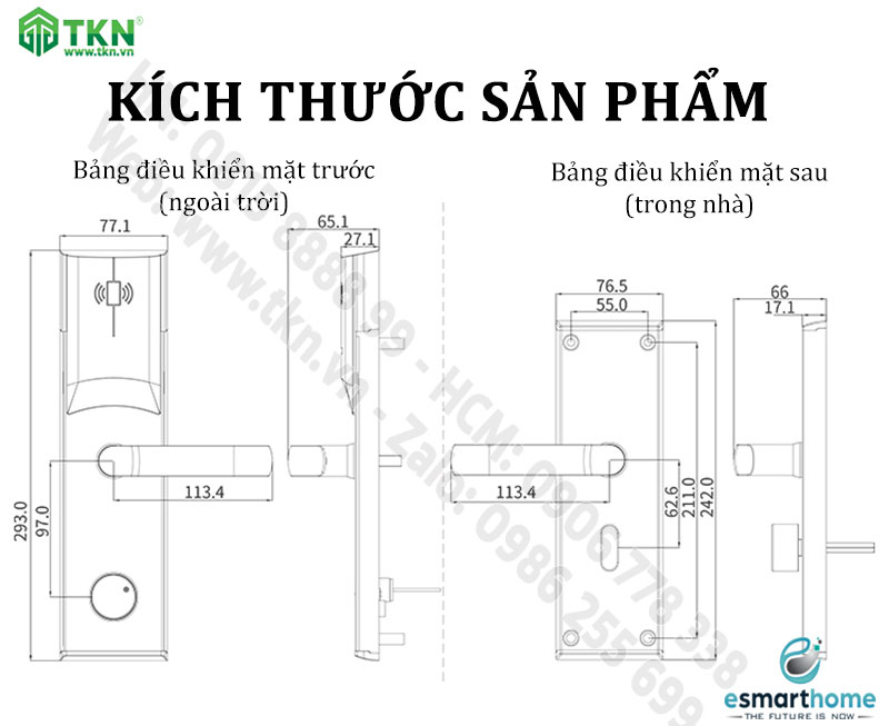 Khoá thẻ từ, chìa cơ eSmartHome màu inox ESH88HL808LSS 8