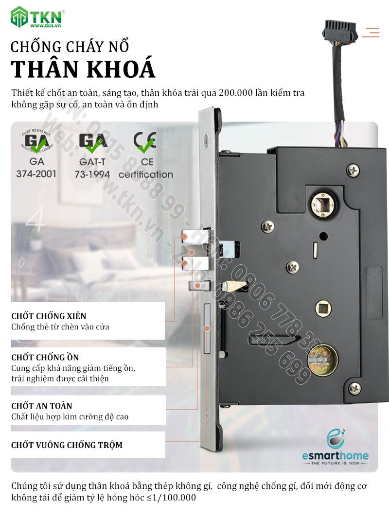 Khoá thẻ từ, chìa cơ eSmartHome màu inox ESH88HL808LSS 6