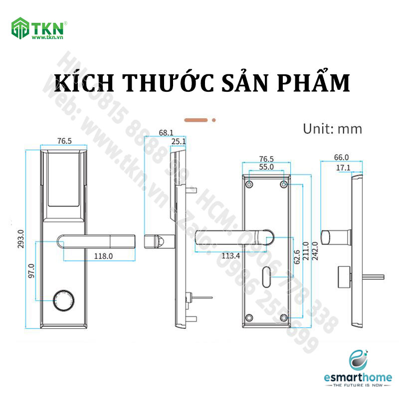 Khoá thẻ từ, chìa cơ eSmartHome màu vàng ESH88HL809LSS 3