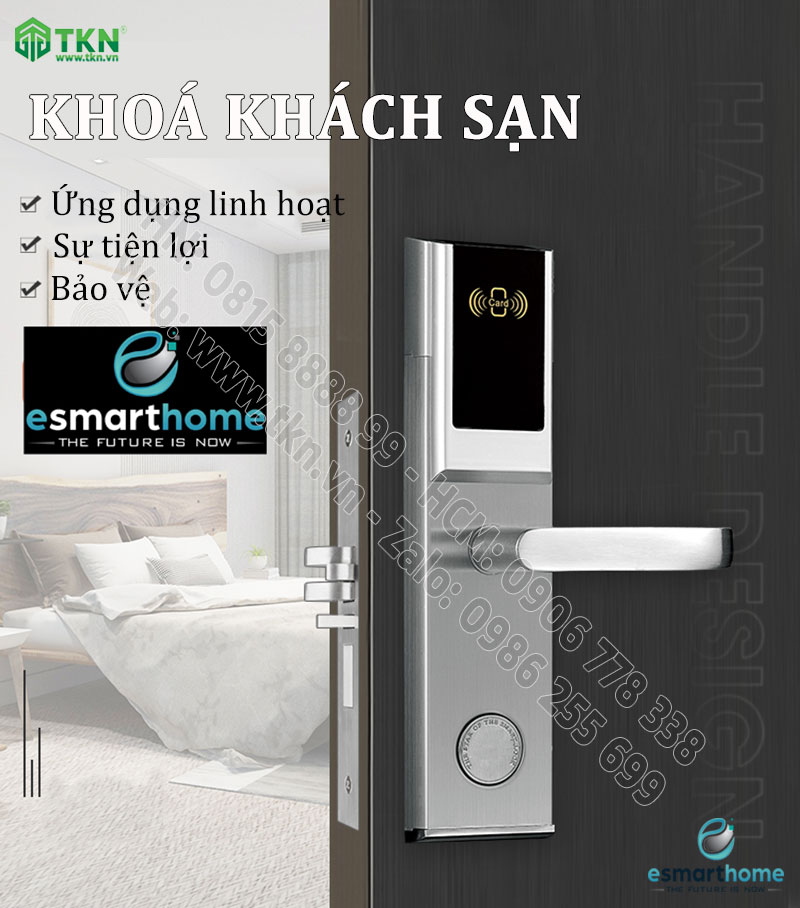 Khoá thẻ từ, chìa cơ eSmartHome màu vàng ESH88HL809LSS 1