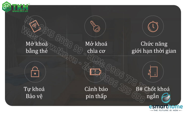 Khoá thẻ từ, chìa cơ eSmartHome màu vàng ESH88HL809LSS 4