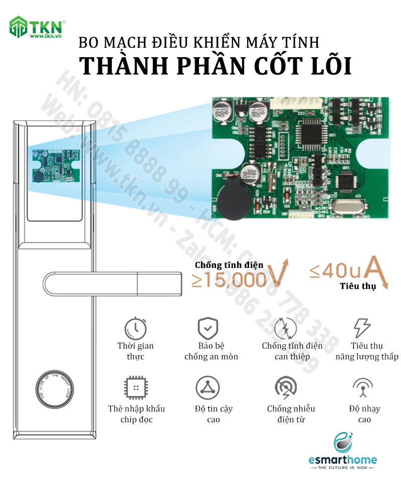 Khoá thẻ từ, chìa cơ eSmartHome màu vàng ESH88HL809LSS 6