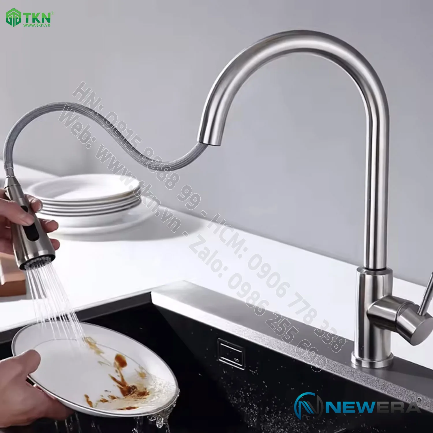 Voi chau rua bep NewEra inox 304 2 duong nong lanh NE304K15N 2