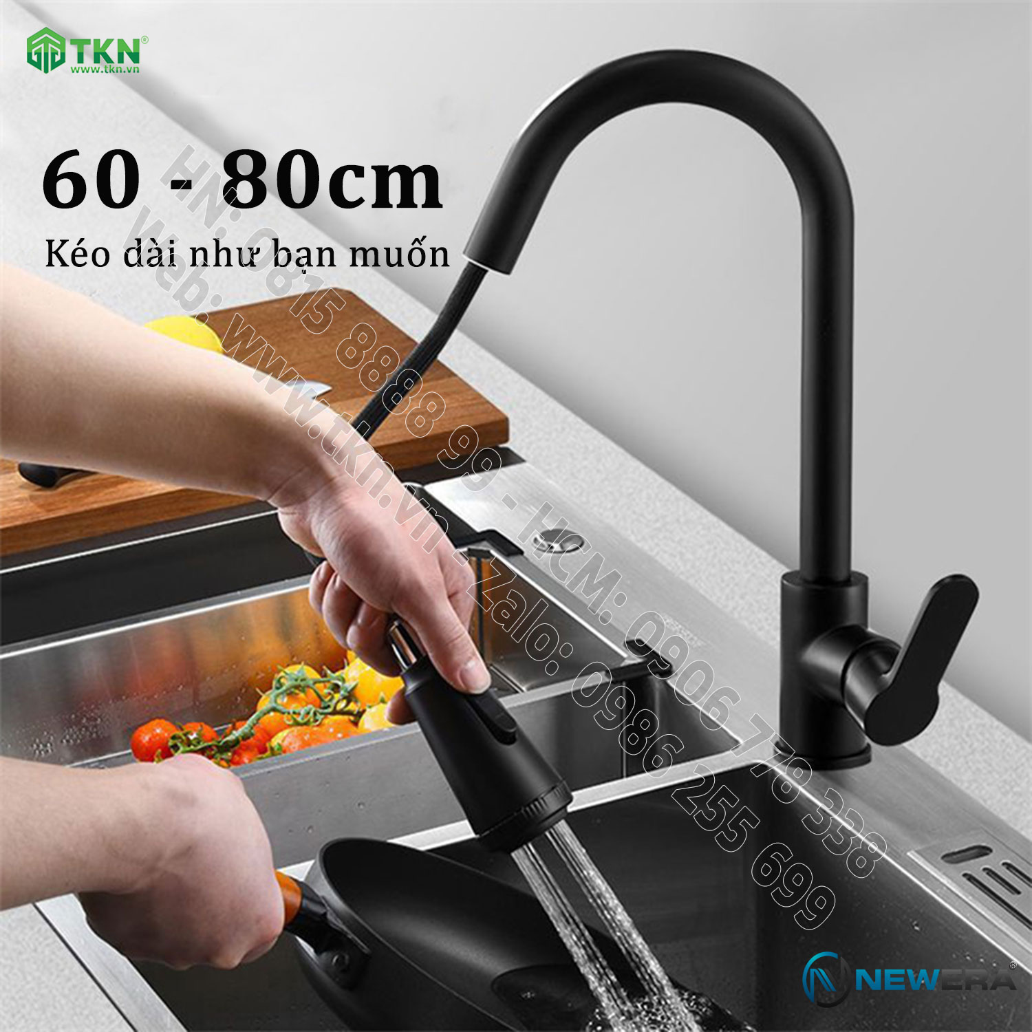 Vòi chậu rửa bếp NewEra inox 304 2 đường nóng lạnh NE304K12B 8