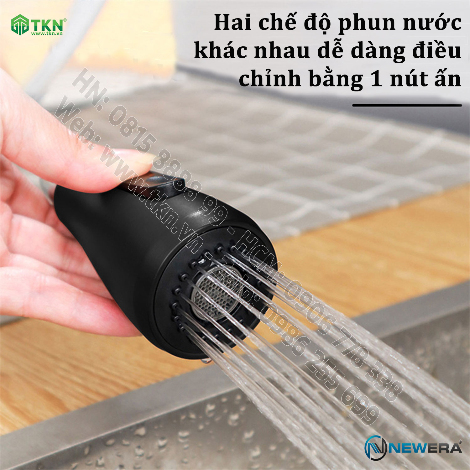 Vòi chậu rửa bếp NewEra inox 304 2 đường nóng lạnh NE304K15B màu đen 6