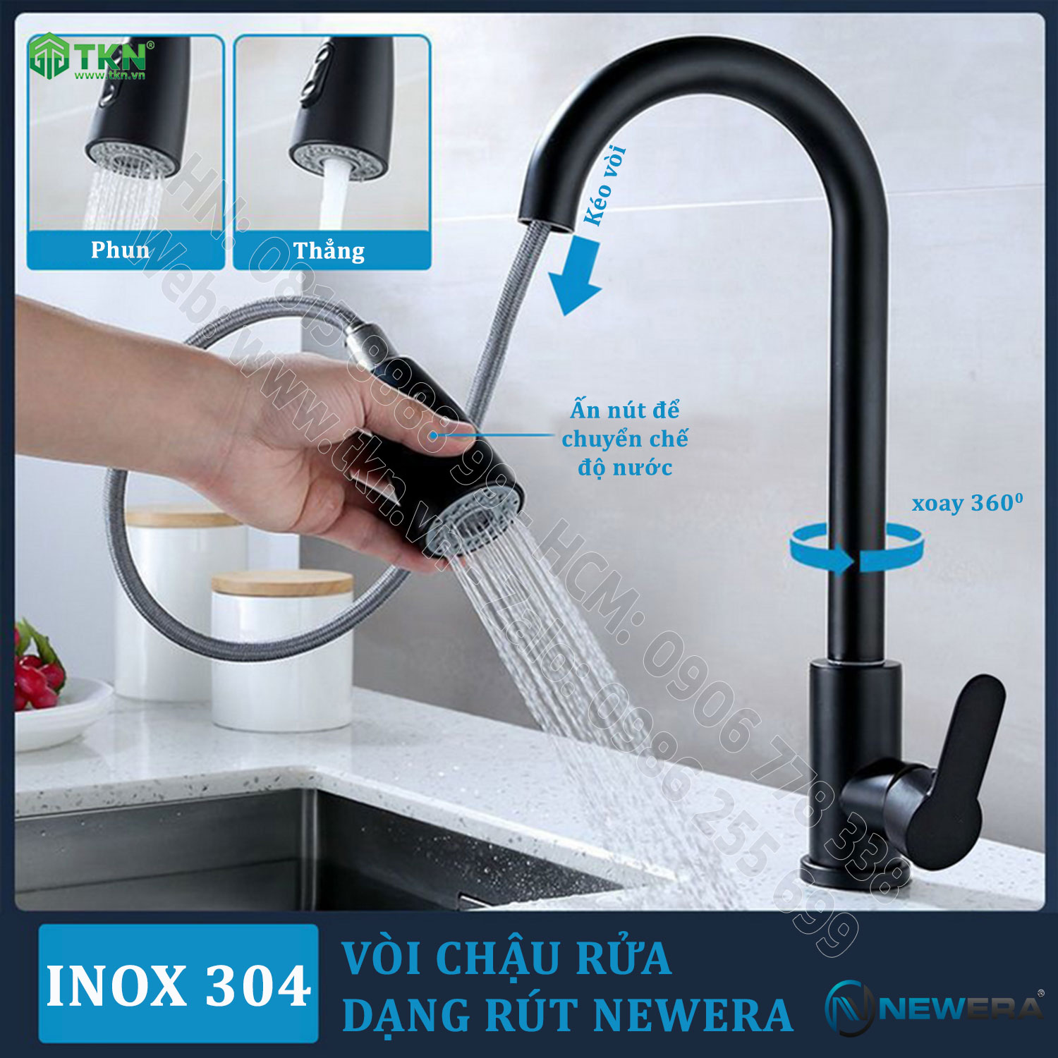 Vòi chậu rửa bếp NewEra inox 304 2 đường nóng lạnh NE304K12B 13