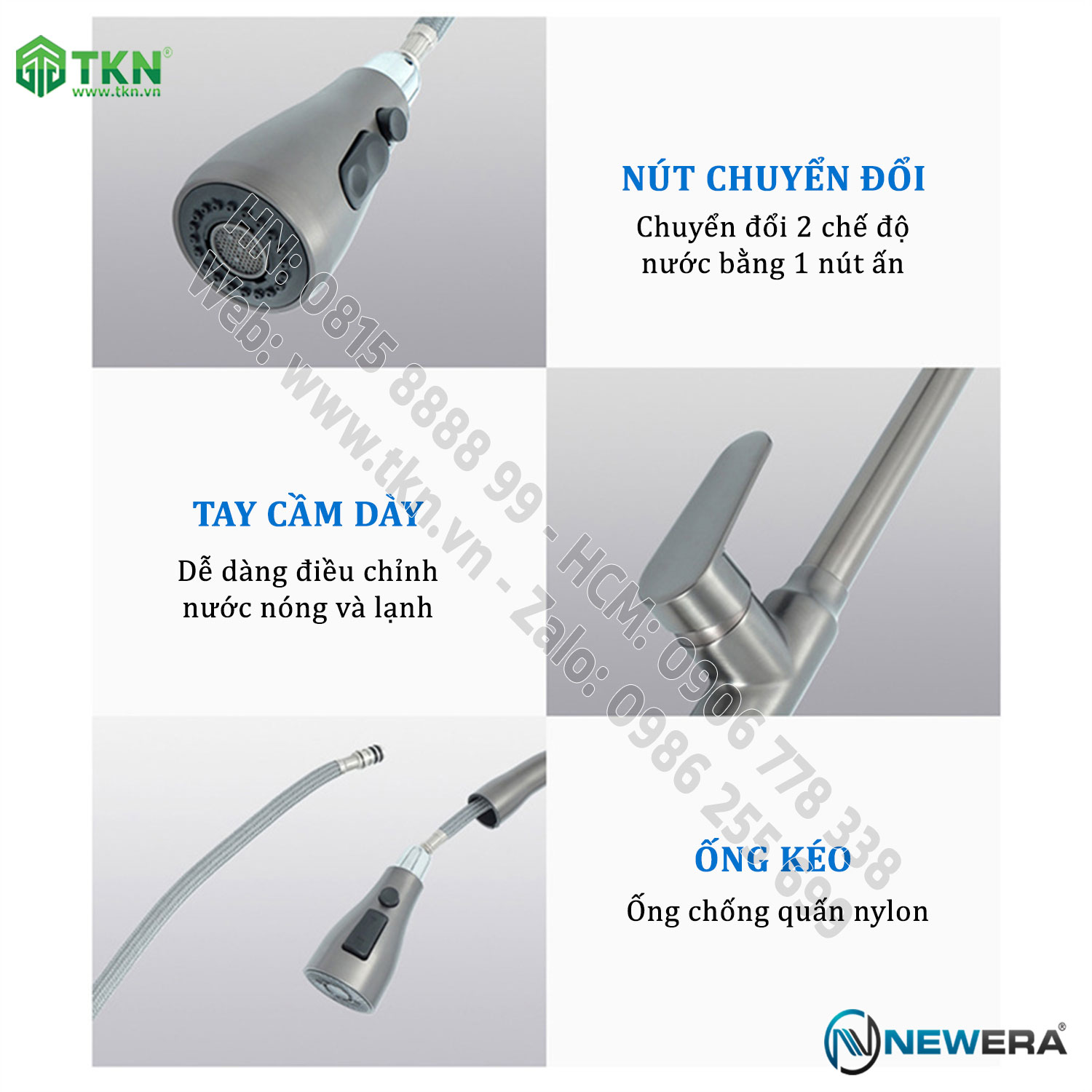 Vòi chậu rửa bếp NewEra inox 304 2 đường nóng lạnh NE304K15N 6