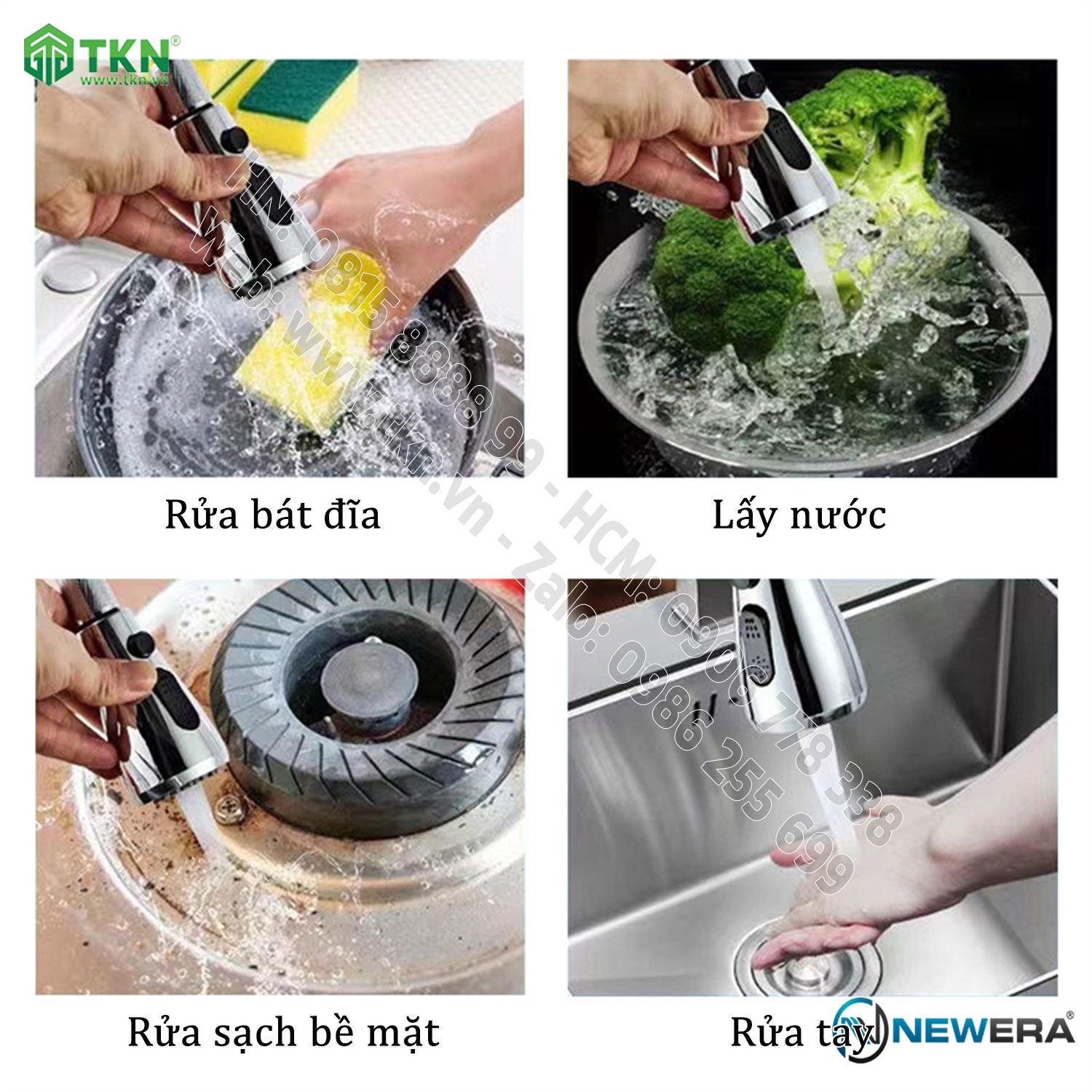 Vòi chậu rửa bếp NewEra inox 304 2 đường nóng lạnh NE304K15N 4