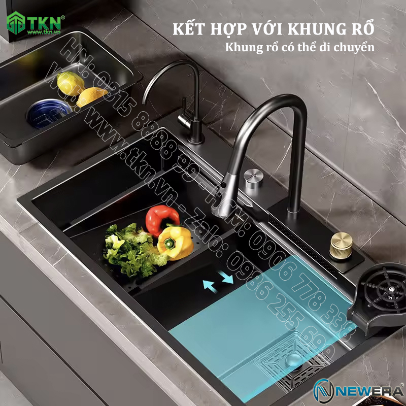 Chậu rửa đơn SUS304 cao cấp nhất thị trường NE7546DB, màu đen NANO, dày 3mm 13