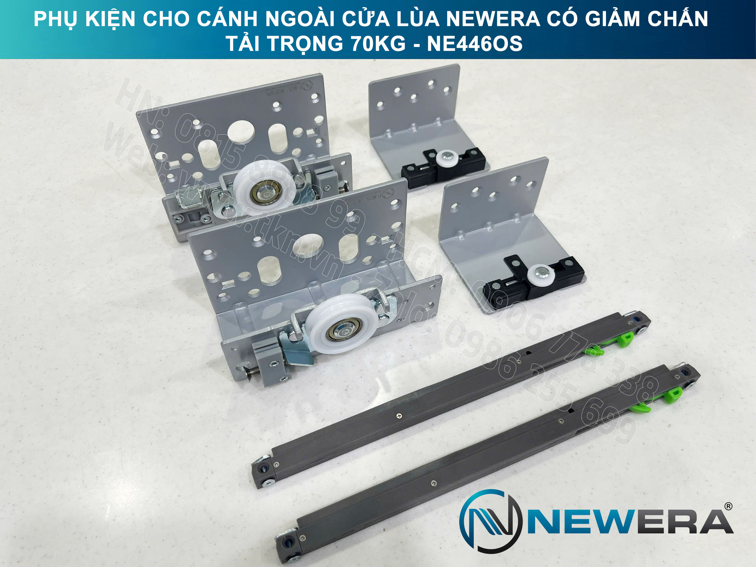 Phụ kiện cho cánh ngoài cửa lùa NewEra có giảm chấn tải trọng 70kg NE446OS 6