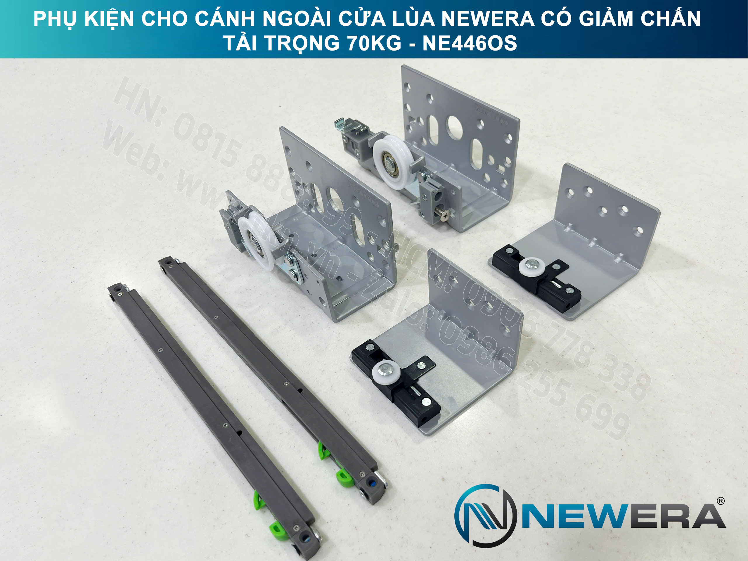 Phụ kiện cho cánh ngoài cửa lùa NewEra có giảm chấn tải trọng 70kg NE446OS 5