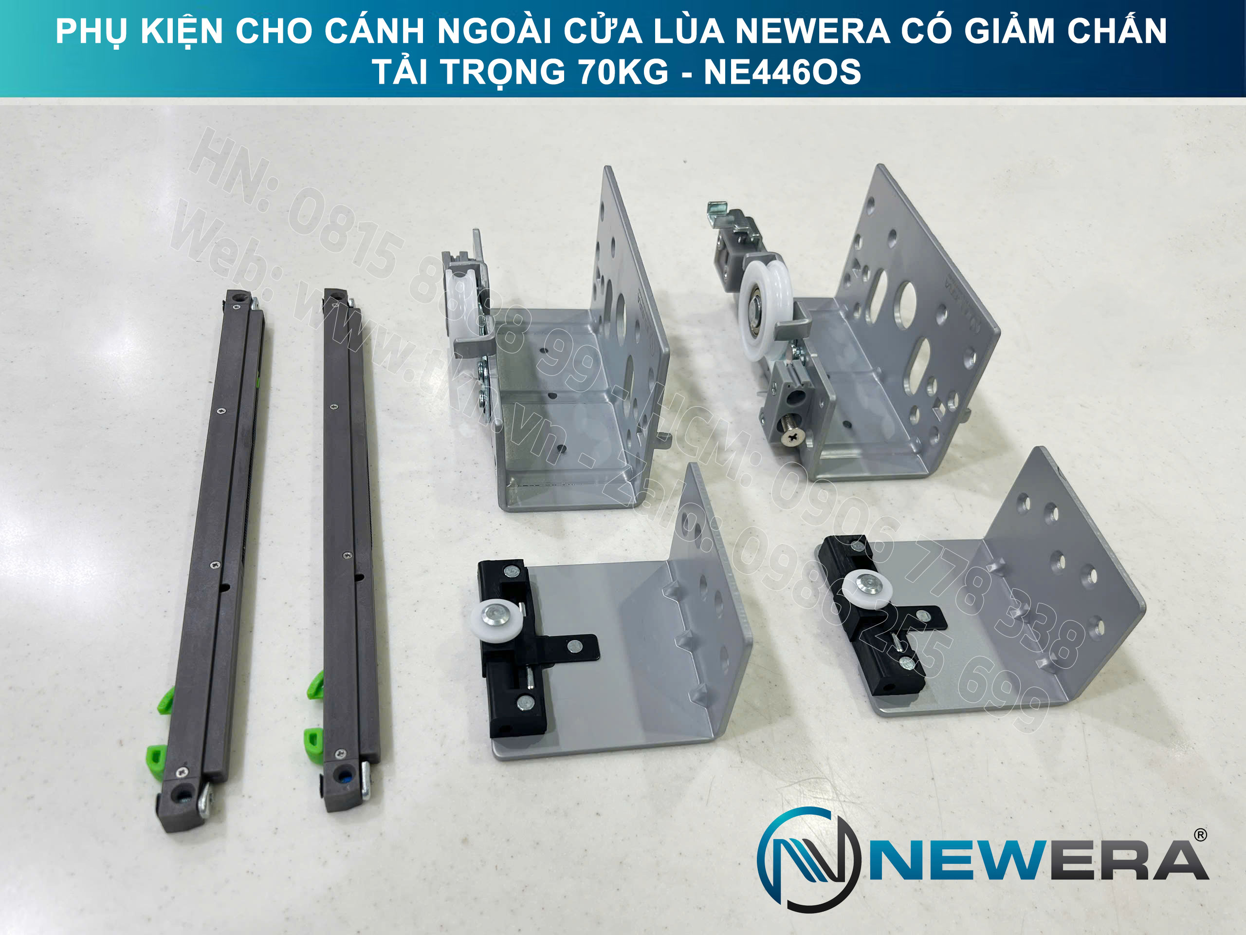 Phụ kiện cho cánh ngoài cửa lùa NewEra có giảm chấn tải trọng 70kg NE446OS 4