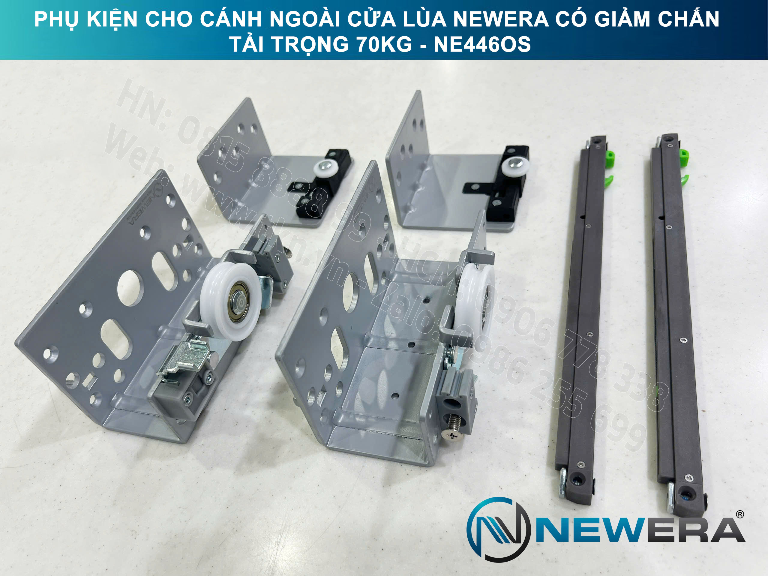 Phụ kiện cho cánh ngoài cửa lùa NewEra có giảm chấn tải trọng 70kg NE446OS 3