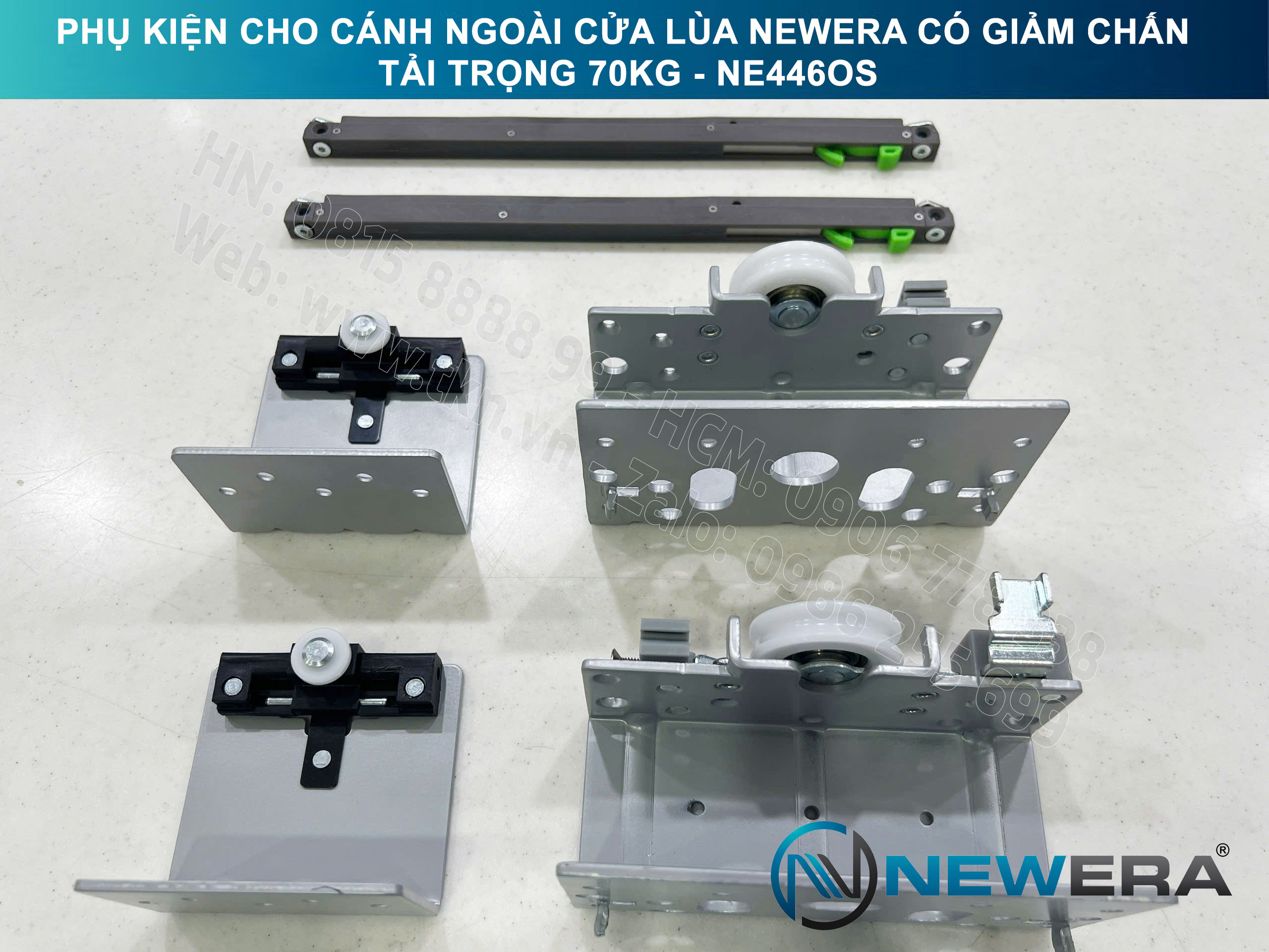 Phụ kiện cho cánh ngoài cửa lùa NewEra có giảm chấn tải trọng 70kg NE446OS 7