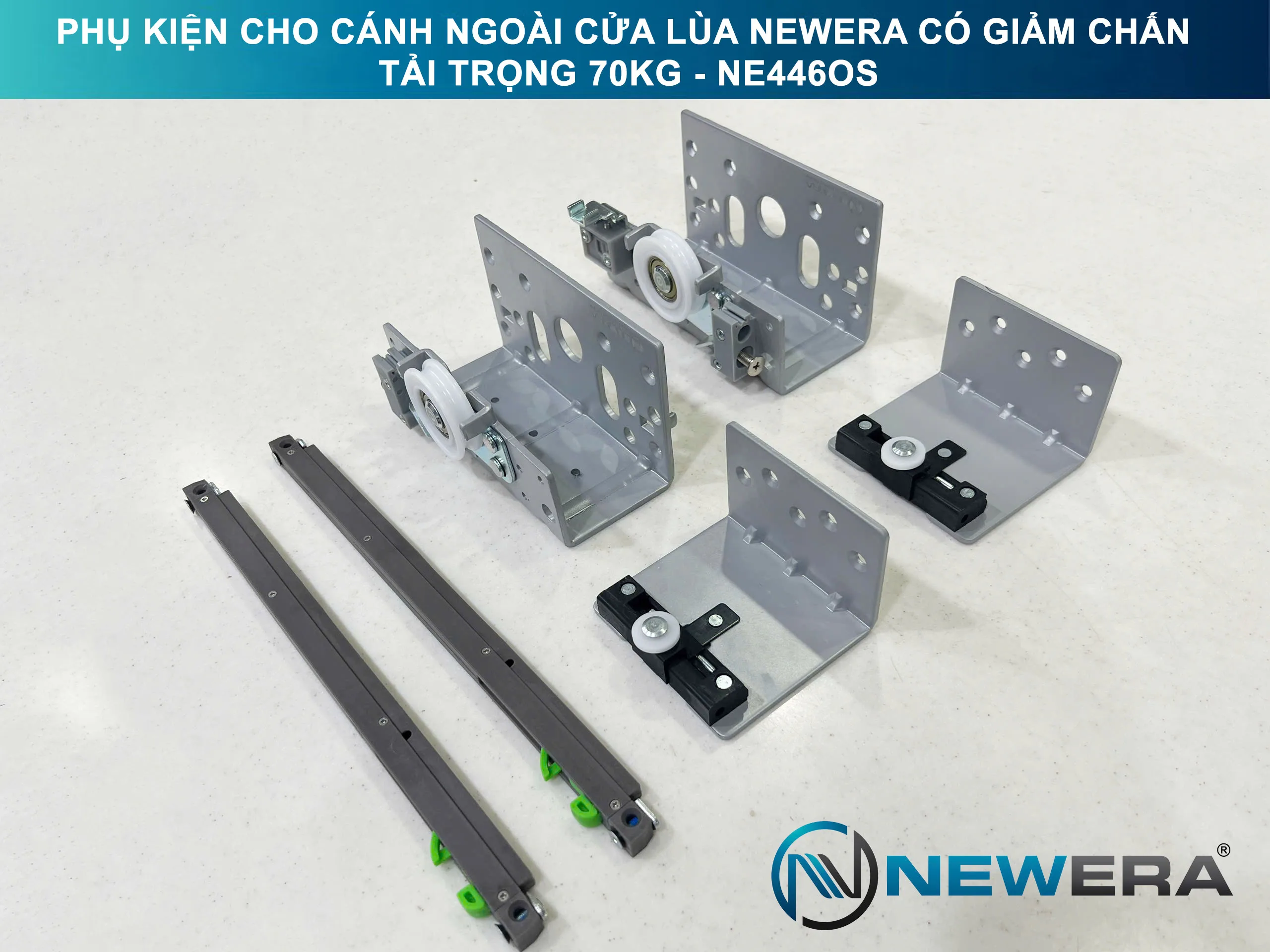 Phụ kiện cho cánh ngoài cửa lùa NewEra có giảm chấn tải trọng 70kg NE446OS