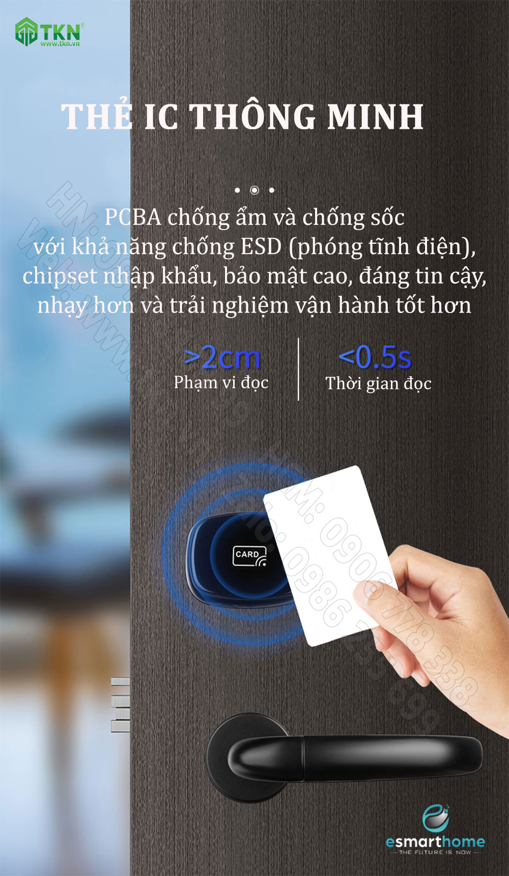 Khoá thẻ từ, chìa cơ eSmartHome màu inox ESH88HL102LSS 9