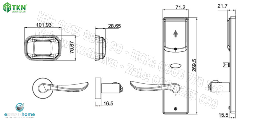 Khoá thẻ từ, chìa cơ eSmartHome màu inox ESH88HL102LSS 6