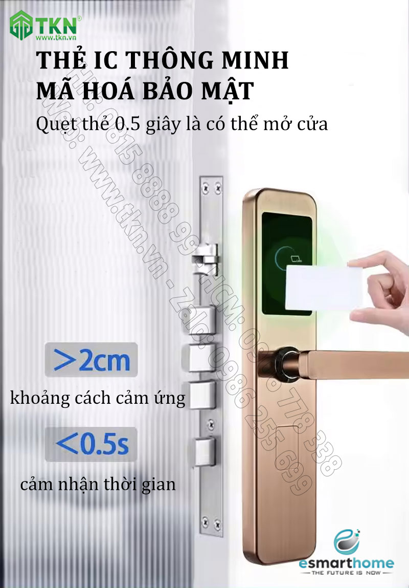 Khoá thẻ từ, chìa cơ eSmartHome màu vàng ESH88HL120DSG 6