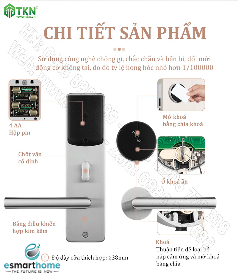 Khoá thẻ từ, chìa cơ eSmartHome màu inox ESH88HL829LSS 2