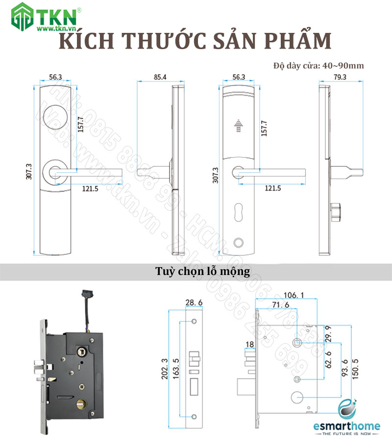 Khoá thẻ từ, chìa cơ eSmartHome màu inox ESH88TT805LSS 7