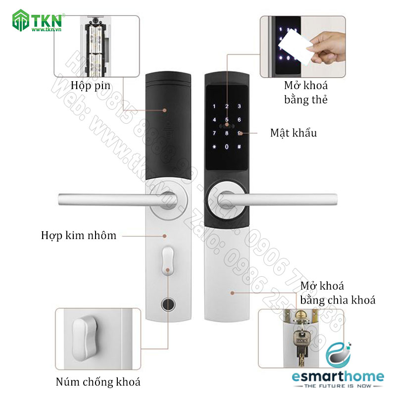 Khoá thẻ từ, chìa cơ eSmartHome màu inox ESH88TT805LSS 3