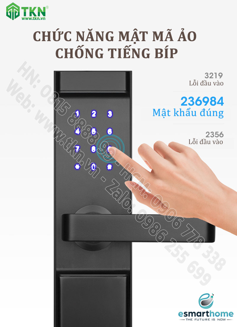 Khoá thẻ từ, chìa cơ eSmartHome màu đen ESH88TT807LSS 5