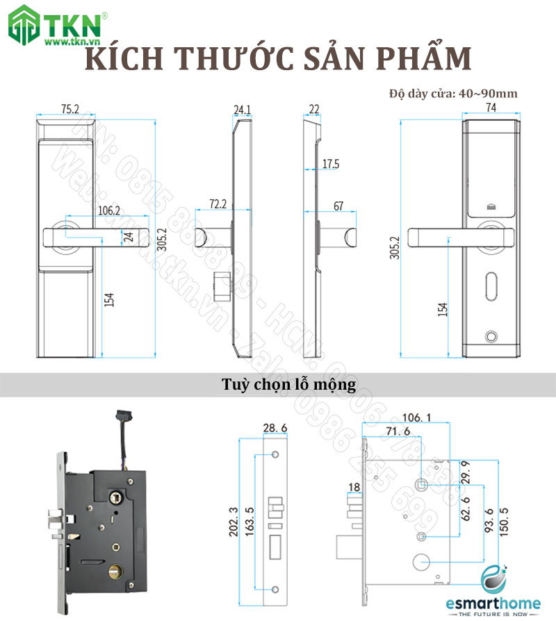 Khoá thẻ từ, chìa cơ eSmartHome màu đen ESH88TT807LSS 7