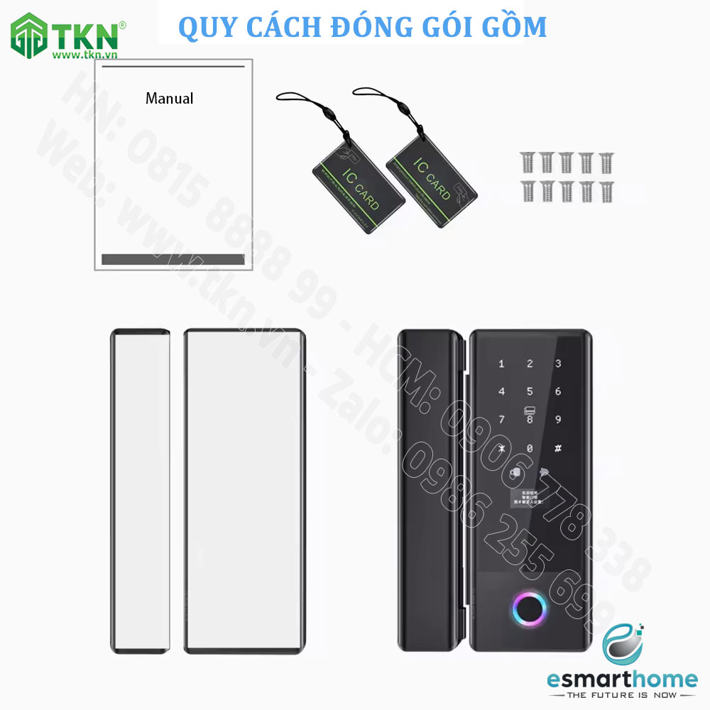 Khoá mobile APP, vân tay, thẻ, mật mã, chìa cơ cửa kính 8-12mm ESH99TT830TYLSB 4