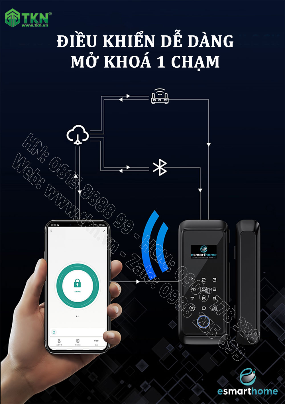 Khoá mobile APP, vân tay, thẻ, mật mã, chìa cơ dùng cho cửa kính 8-12mm ESH99TY220TYESB 6