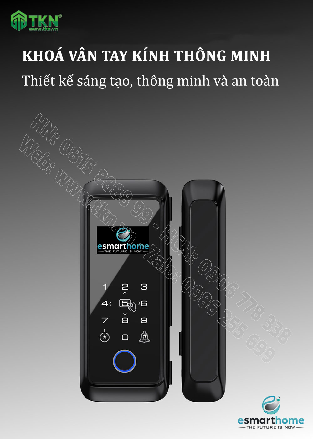 Khoá mobile APP, vân tay, thẻ, mật mã, chìa cơ dùng cho cửa kính 8-12mm ESH99TY220TYESB 3