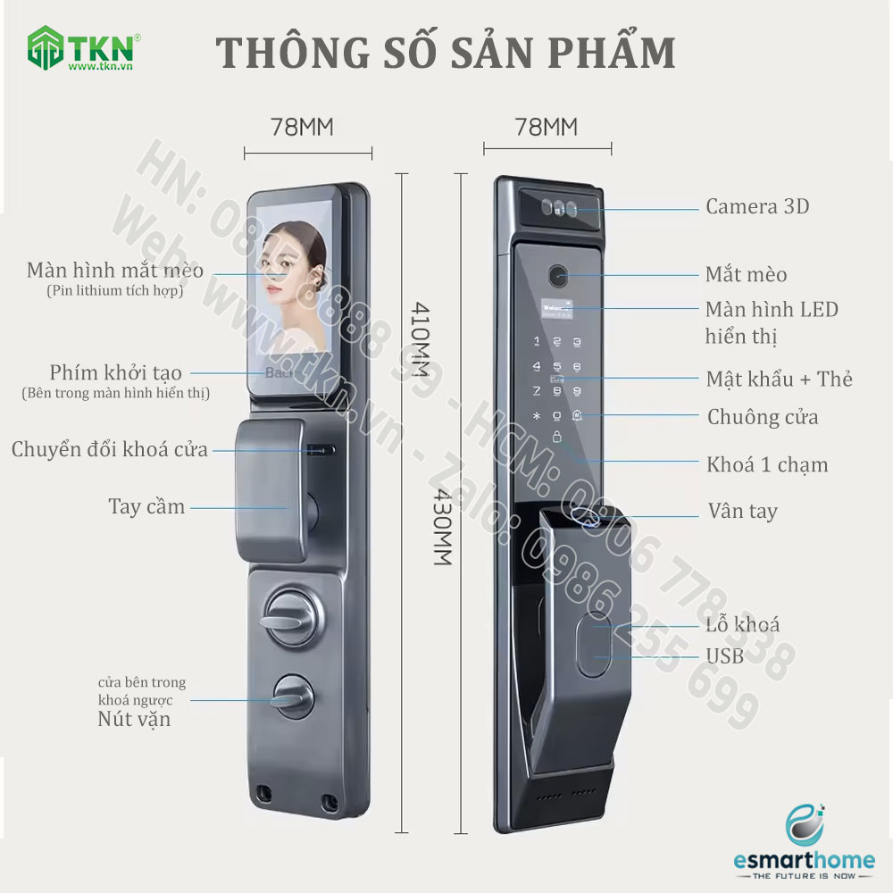 Khoá Camera, mobile APP, vân tay, thẻ, mật mã, chìa cơ ESH99TY275TYESB 3