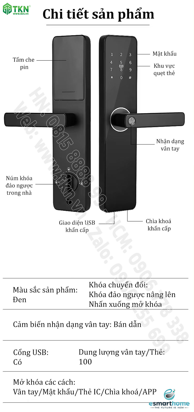 Khoá mobile APP, vân tay, thẻ, mật mã, chìa cơ ESH99TT150TYDSB 12