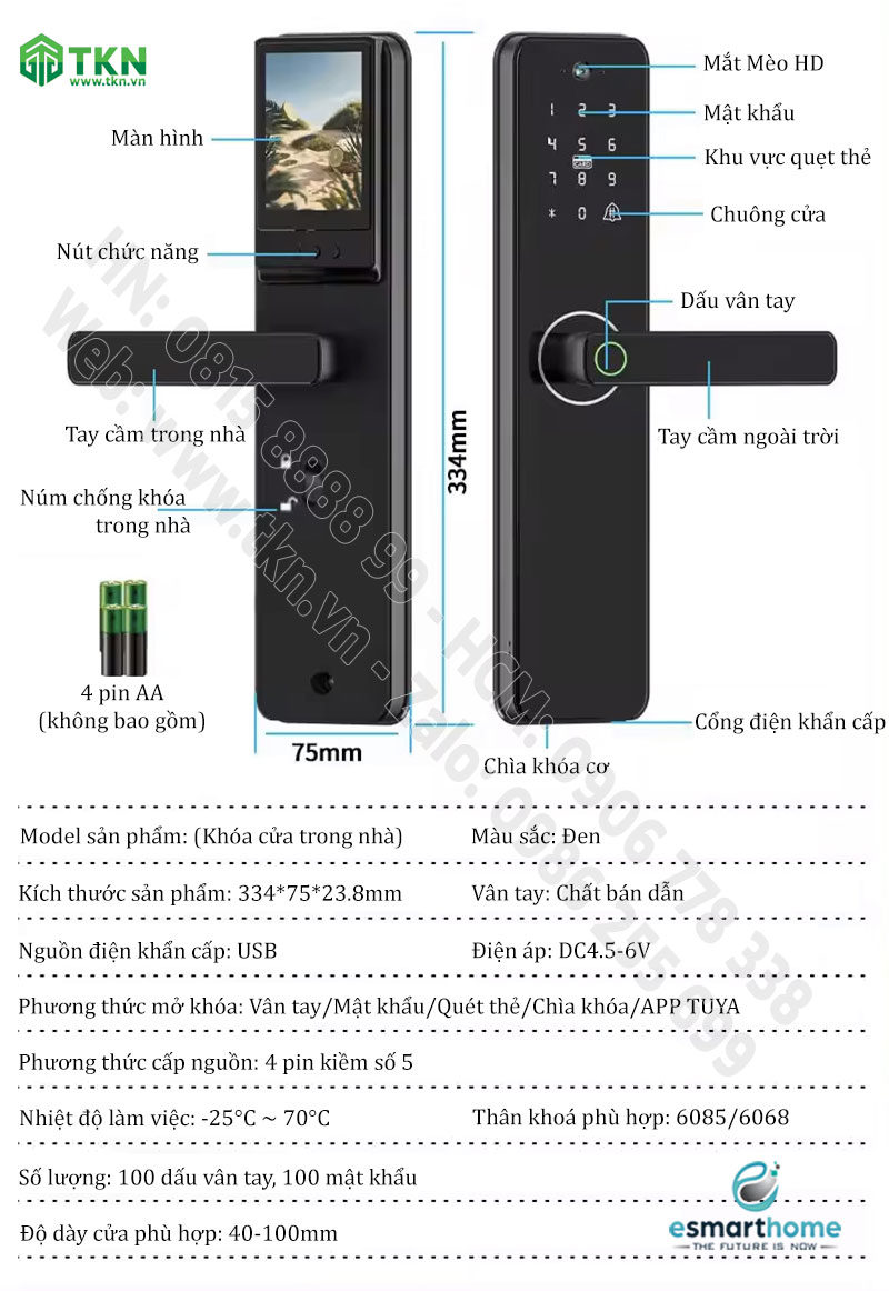 Khoá Camera, mobile APP, vân tay, thẻ, mật mã, chìa cơ ESH99TY150TYDSB 12