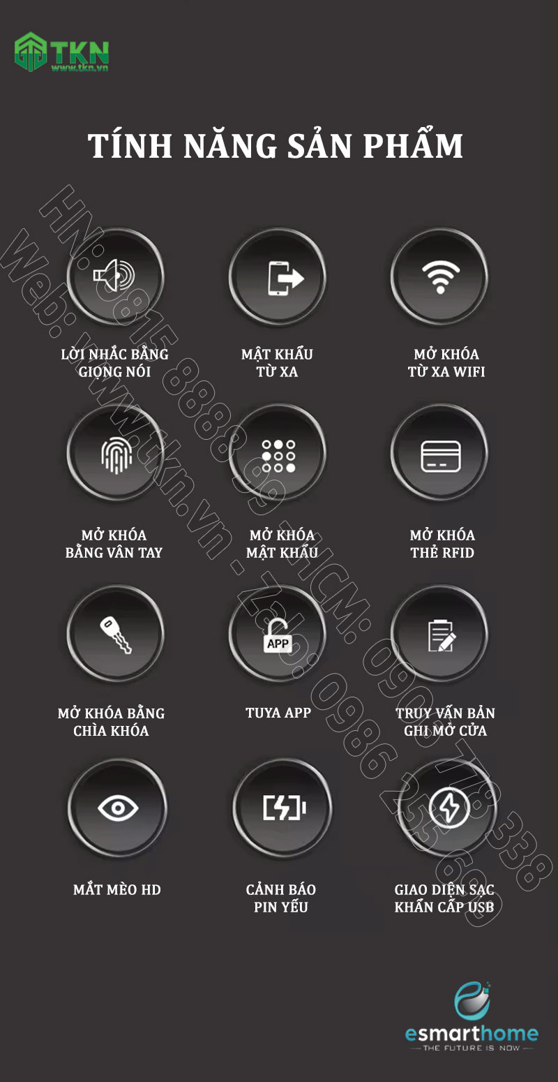 Khoá Camera, mobile APP, vân tay, thẻ, mật mã, chìa cơ ESH99TY150TYDSB 7