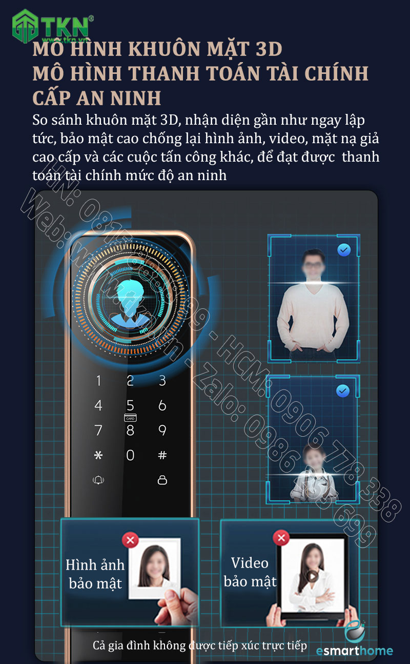 Khoá mở 3D khuôn mặt, mobile APP, vân tay, thẻ, mật mã, chìa cơ ESH99TT100TLLSB 5